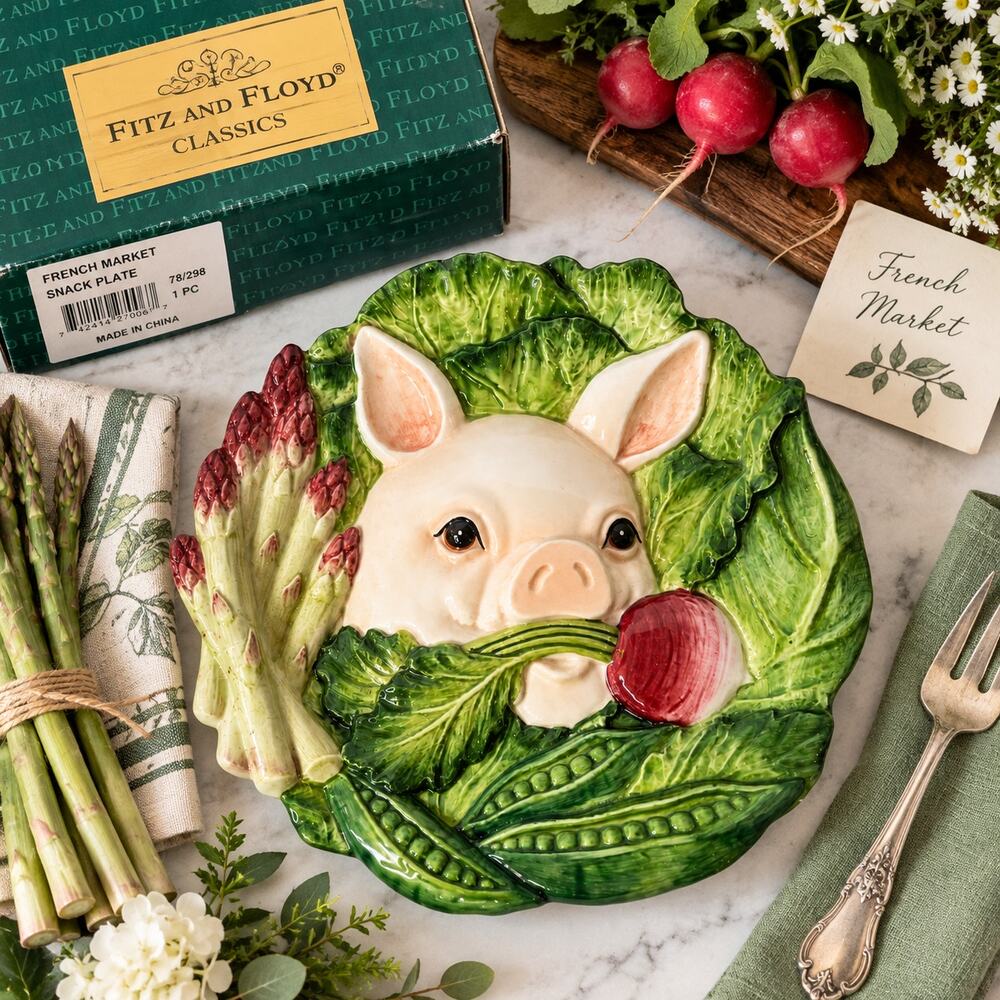 Fitz and Floyd French Market Pig Snack Plate 78/298 Box
